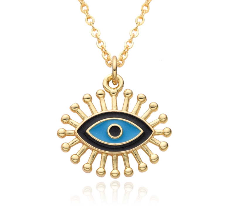 New Fashion Geometric Eye Pendant Necklace Gold-plated Copper Rhinestone Colorful Drop Oil Necklace Women Jewelry Accessories