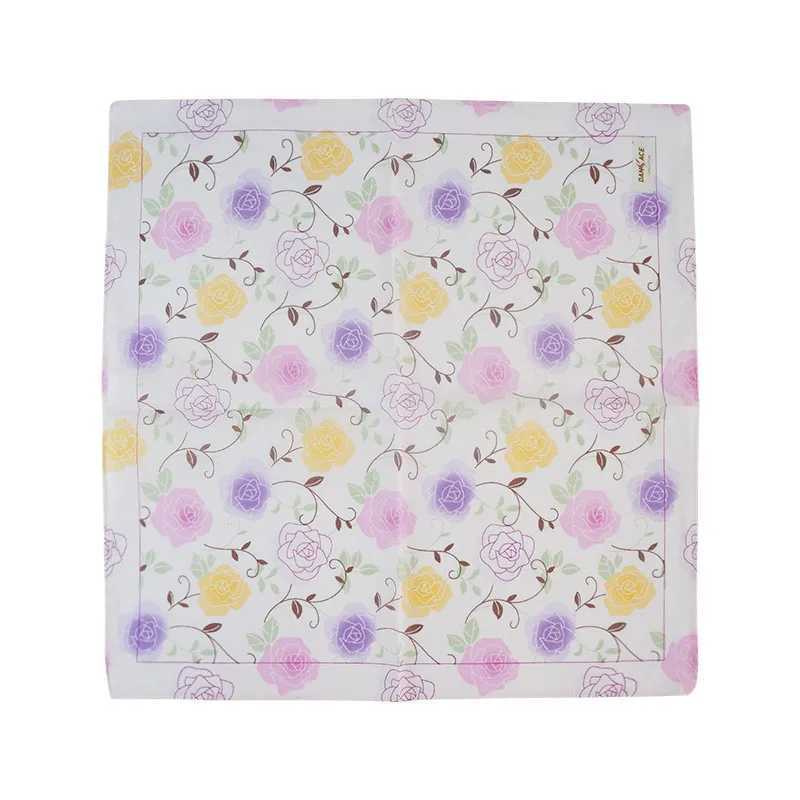 3pcs 45x45cm 100% pure cotton retro peony flower print womens handle headscarf soft sweat wipe square scarf wedding party gift W240921