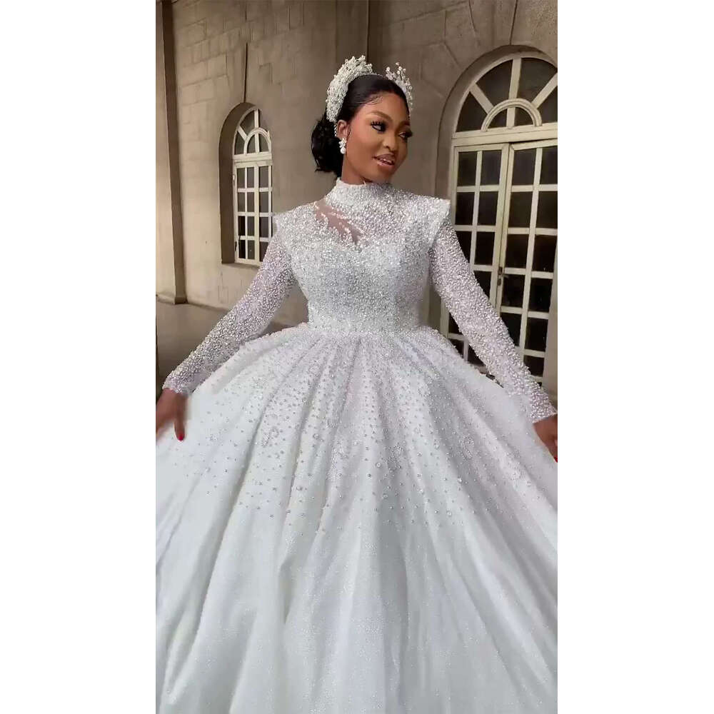 Urious Ball Gown Wedding Dresses High Collar Lace Crystal Beading Sparkg Bridal Gowns Custom Made Vestido De Novia
