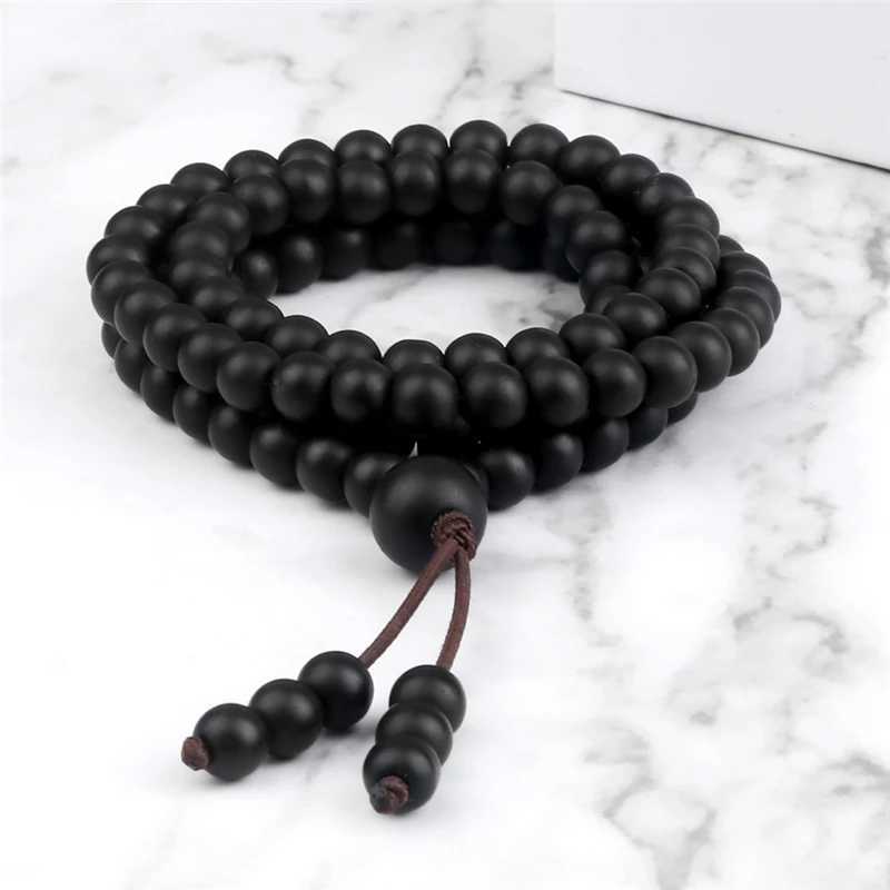 6mm Matte Black Lava Stone Bracelet Necklace 108 Beads Mala Wrap Bracelets Men Charm Fashion Yoga Bangle Rosary Buddhist JewelryX240921