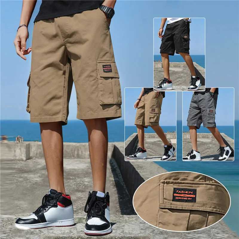 2023 Summer Men Trend Cargo Shorts Pocket Sports Short Pants Streetwear Hip Hop Loose Straight Breeches Military Tactical ShortsX240921