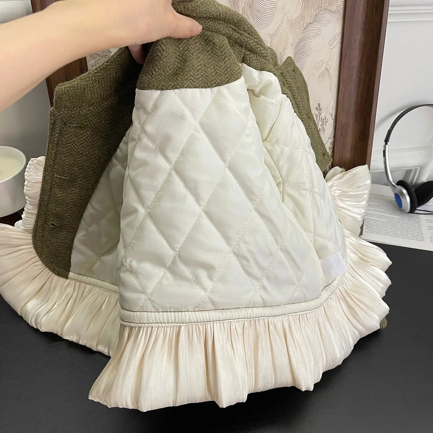 Childrens Sets Winter Season Korean Simple Girls Green Baby Two Piece Loose Flower Edge Skirt Open Stitch Cotton 240913