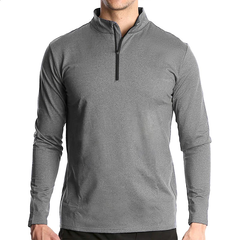 Men Spring Autumn Outdoor Sports T Shirts 1/4 Zip Long Sleeve Fleece Lined Cycling Hiking Trekking Fishing Jogging Tee Shirts 240913