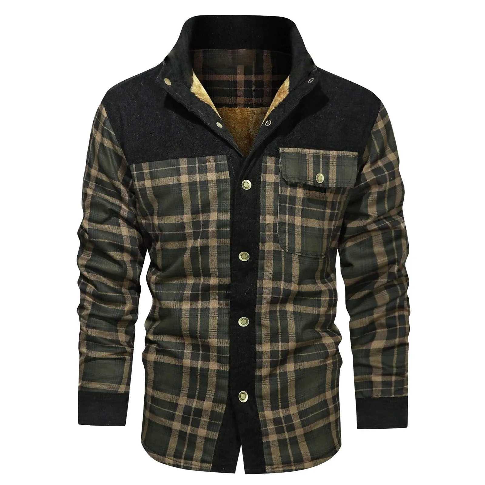 Mens winter wool lined flannel plain weave shirt jacket with buttons long Slved jacket mens sweater jacket W241102