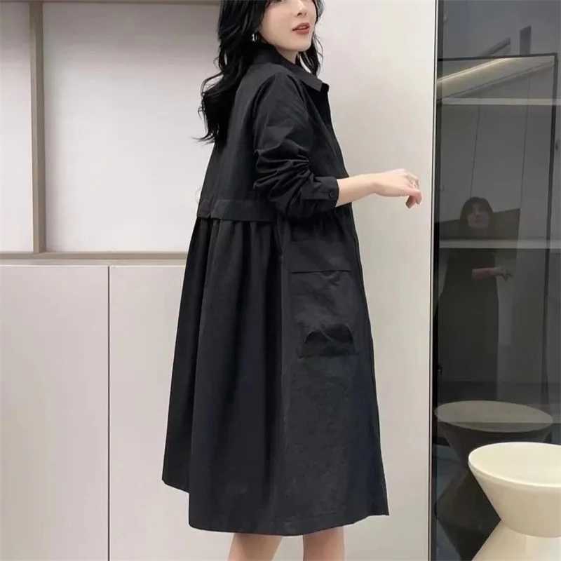 Large Size Windbreaker Jacket Women Long 2024 New Coat Middle-Aged Mothers Outerwear Casual Western-Style Shirt Thin Female TopX240921
