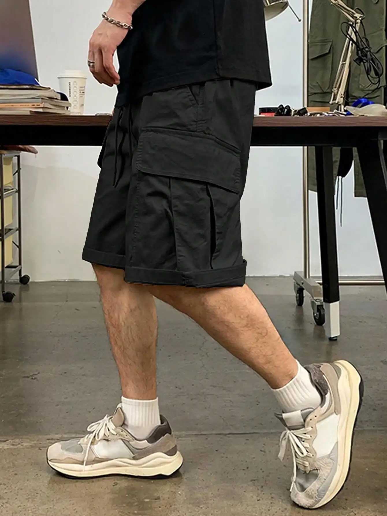 Mens Drawstring Cargo Short Pants Lightweight Big Flap Pocket Loose Trendy Shorts Mens Work Pants OutdoorsX240921