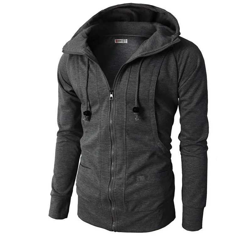 Mens sportswear casual mens solid color spring coat 2023 mens hooded sweatshirt sports jacket zipper fitness hooded MY042 W240920