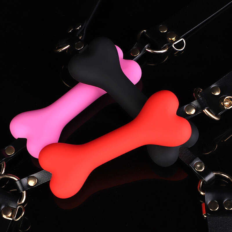 Sexy SM Prop Light Luxury Genuine Leather Silicone Mouth Stopper Maid Training Torture Tool Bone Mouth Stopper with Diamond Long Chain Breast Clip