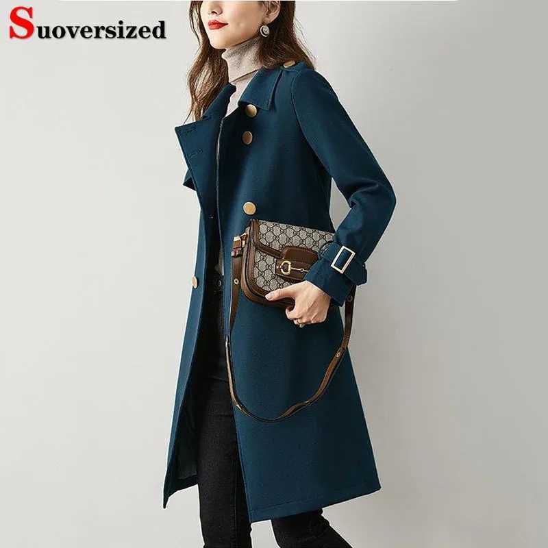 Elegant Double Breasted Long Trench Coats Casual Classic Gabardina Abrigos Chic Jacket 5xl Windbreaker Belt Streetwear CasacosX240921