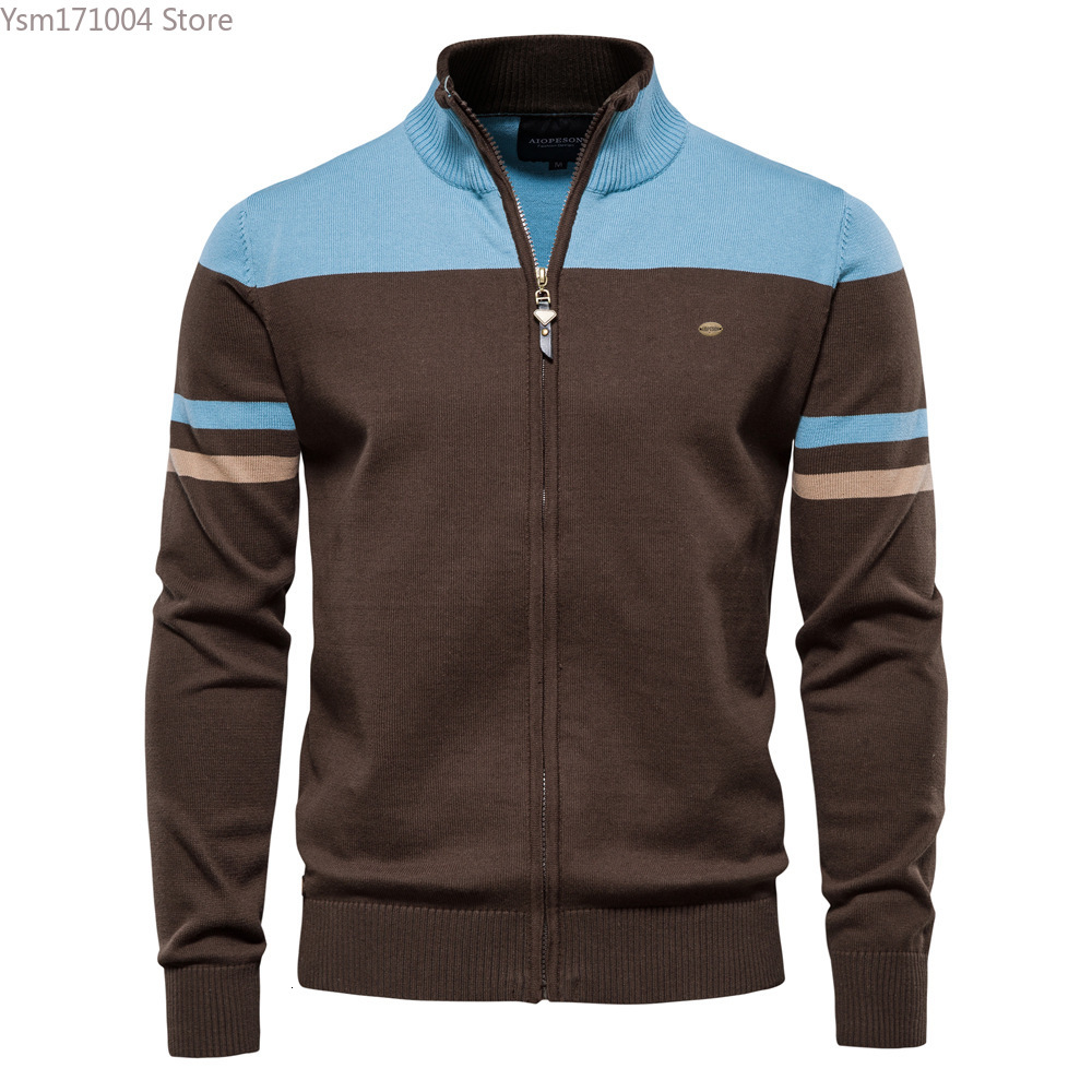 Solid Color Basic Business Casual Zipper Knitted Cardigan High-Quality Men's Knit Sweater Mens Clothes