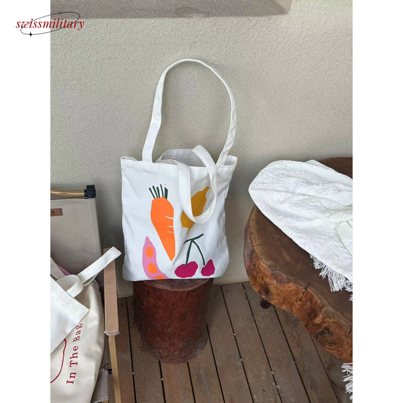 Large Capacity Shoulder Classic Strawberry Carrot Fruit Canvas Korean Versatile Art Bag #10 Swissmilitary