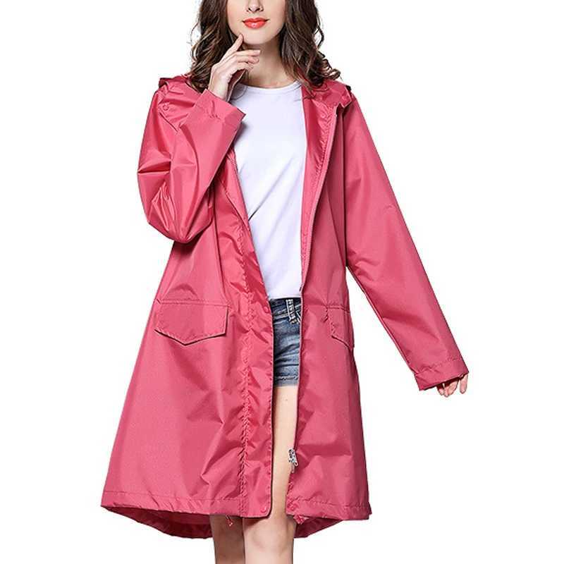 Fashion Women Rain Coat Solid Color Portable Outdoor Hiking Zipper Long Poncho Rain Jacket Cover Waterproof Hooded RaincoatX240921