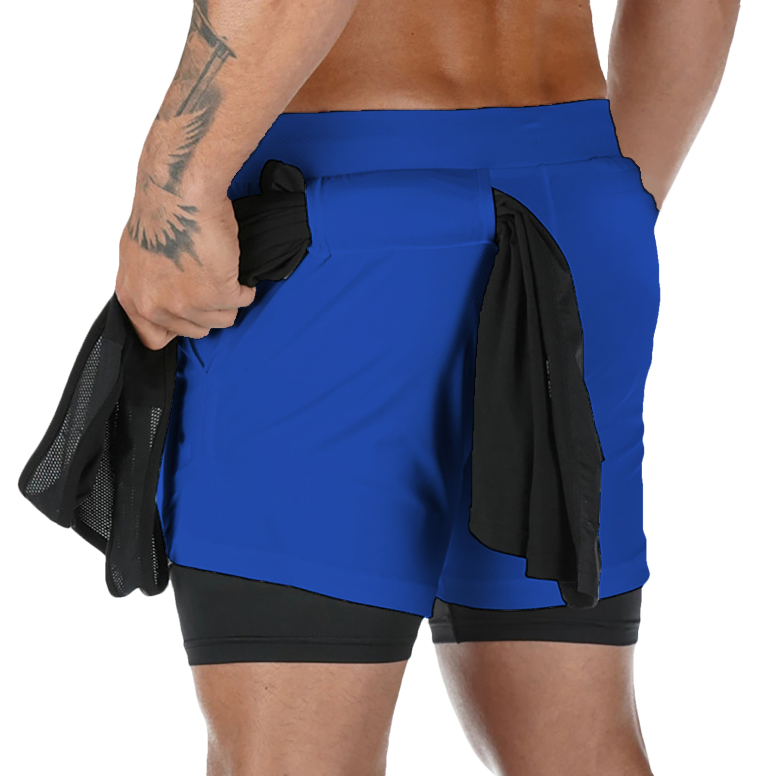 Men Running 2 In 1 Double-Deck Sport Shorts Sportswear Gym Fiess Short Pants Training Jogging Bottom Men's Clothing