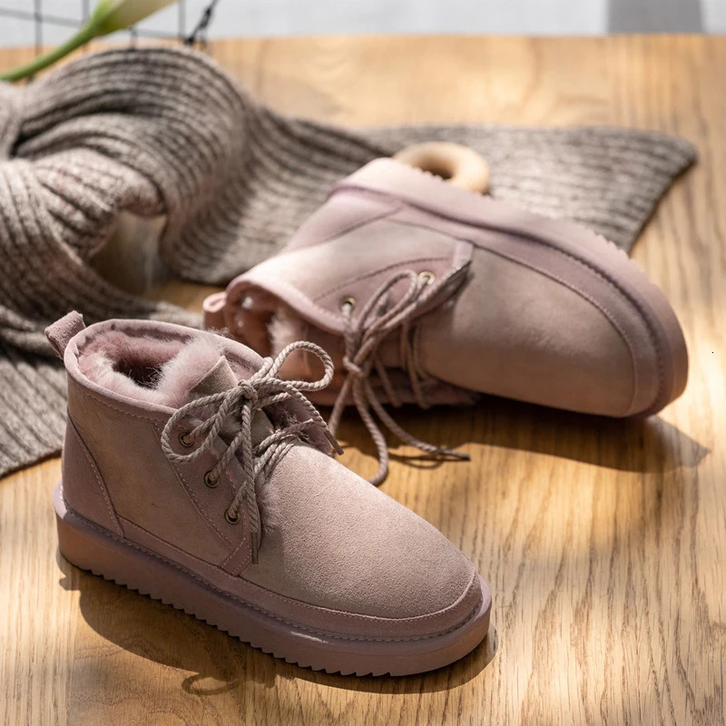 2024 Genuine Leather Woman Snow 100% Natural Fur Women Warm Wool Ladies Winter Ankle Boots