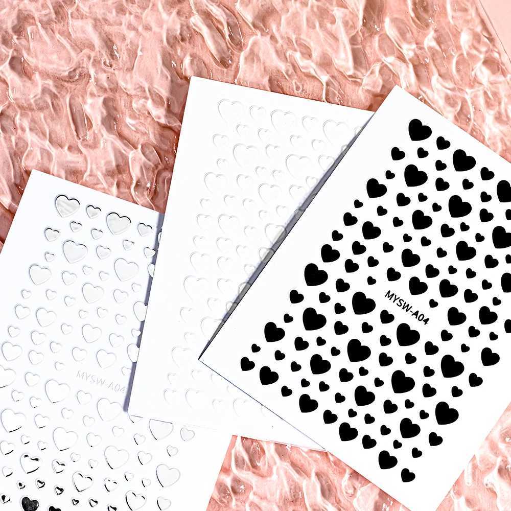 1 Love Heart Design 3D nail sticker suitable for Valentines Day black color heart self-adhesive slider decoration craft W240823