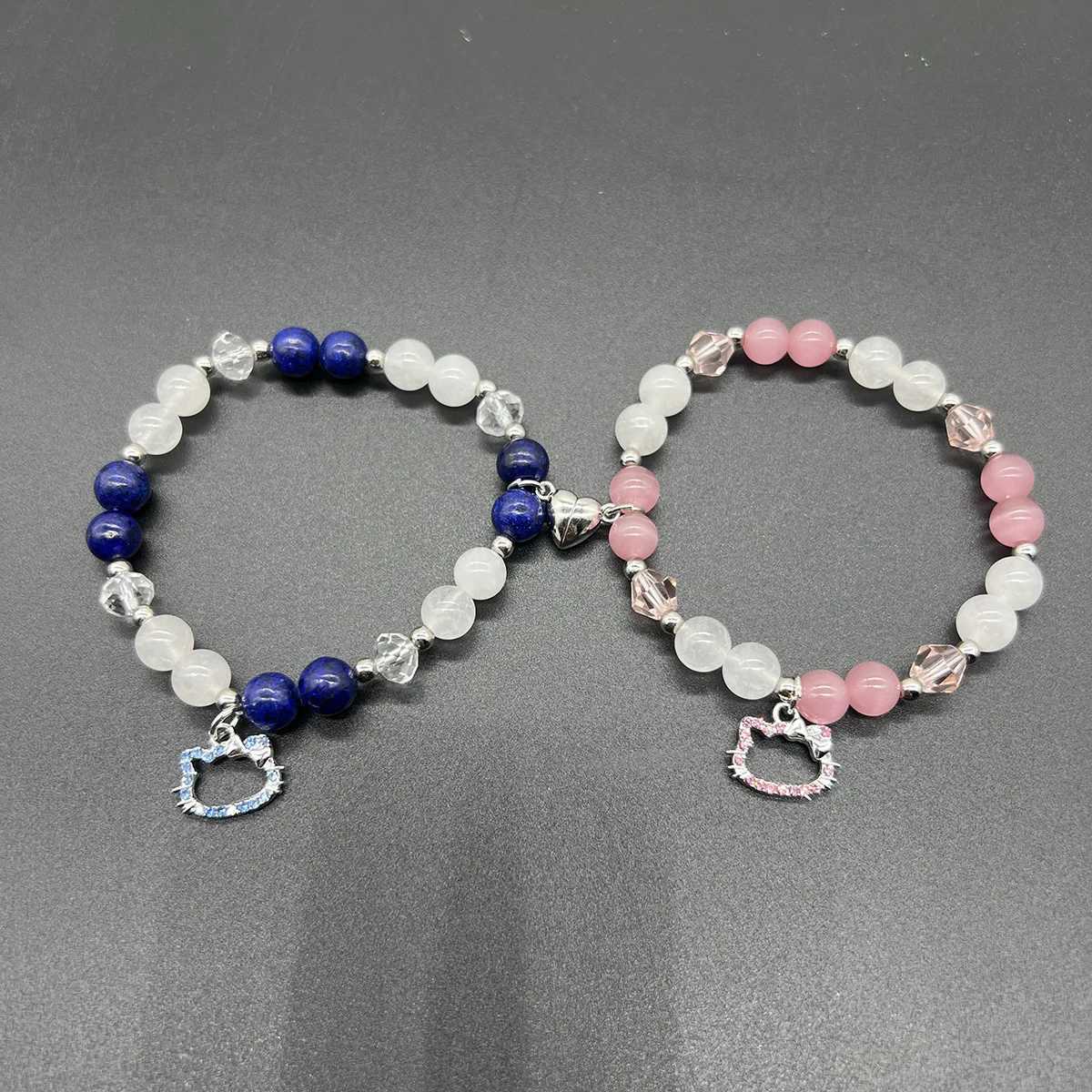Halloween Spider Hello Cat Beads Charm Bracelets for Women Heart Magnetic Matching Couple Bracelets Girls Festival Jewelry GiftsXJ241214