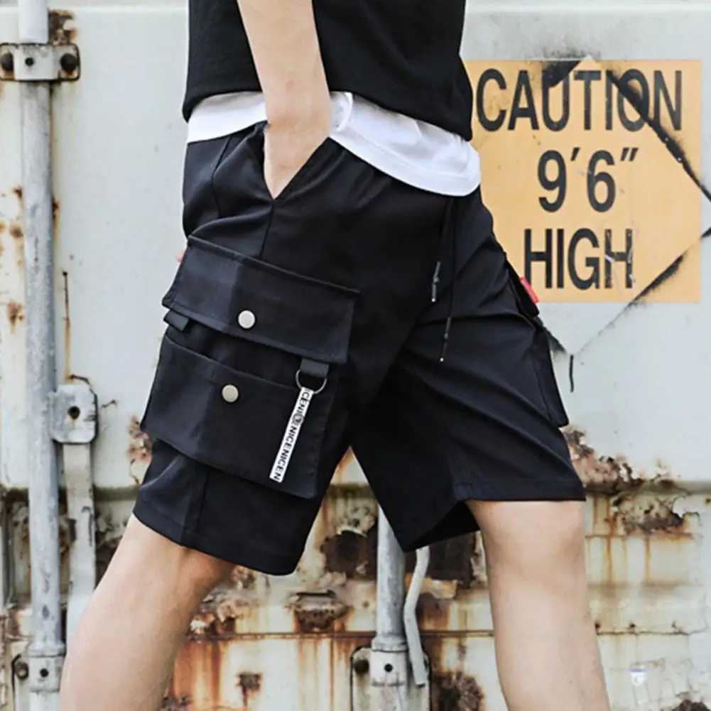 Drawstring Cargo Shorts Men Quick Dry Multi pocket Loose Casual Baggy Shorts Hip Hop Wide Leg Sport Shorts StreetwearX240921