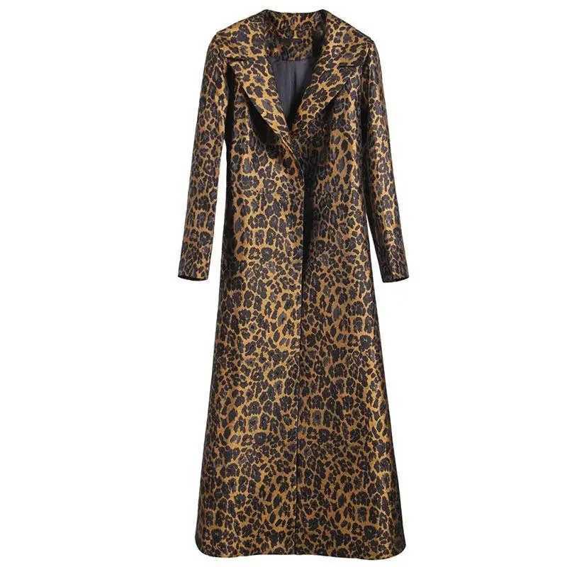 High End Fashion Leopard Coat Women Spring Autumn Korean Slim Long Trench Coat Female Windbreaker With Belt Mother Outwear 4XLX240921