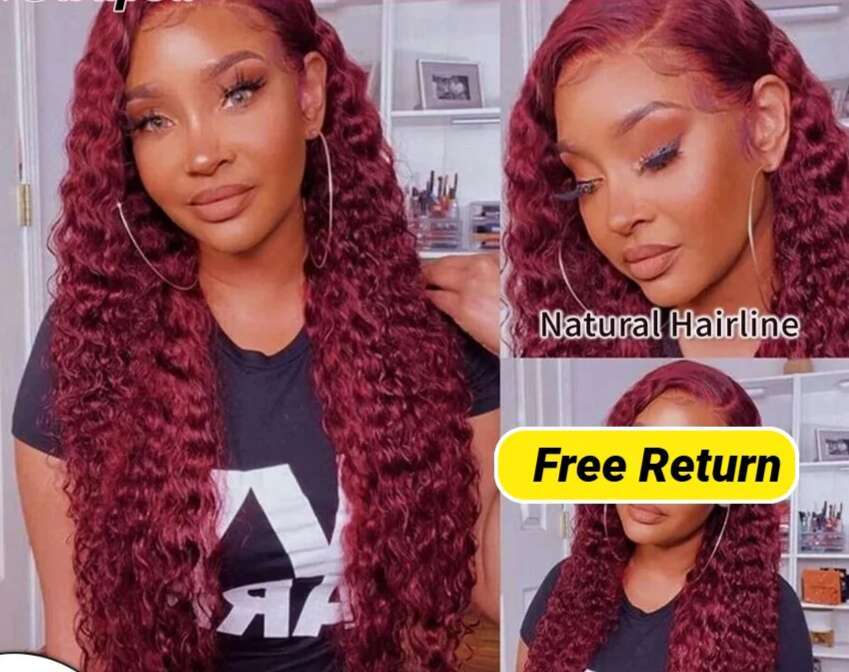 Swupod 200 Density 13x4 HD Lace Front Wig for Black Women Deep Wave Wavy Remy Human Hair 99J Bury Color Glueless