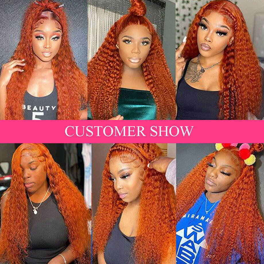 Orange Ginger Curly Wigs For Women 30Inch Deep Wave Frontal 13x4 13x6 HD Lace Front Human Hair Wig