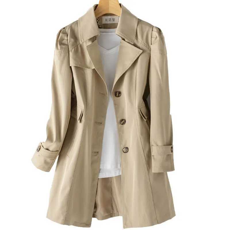 Women Black Trench Windbreaker Spring Autum New Fashion Big Size Coat Khaki Midi Length Windbreaker Female Outerwear M 5XLX240921