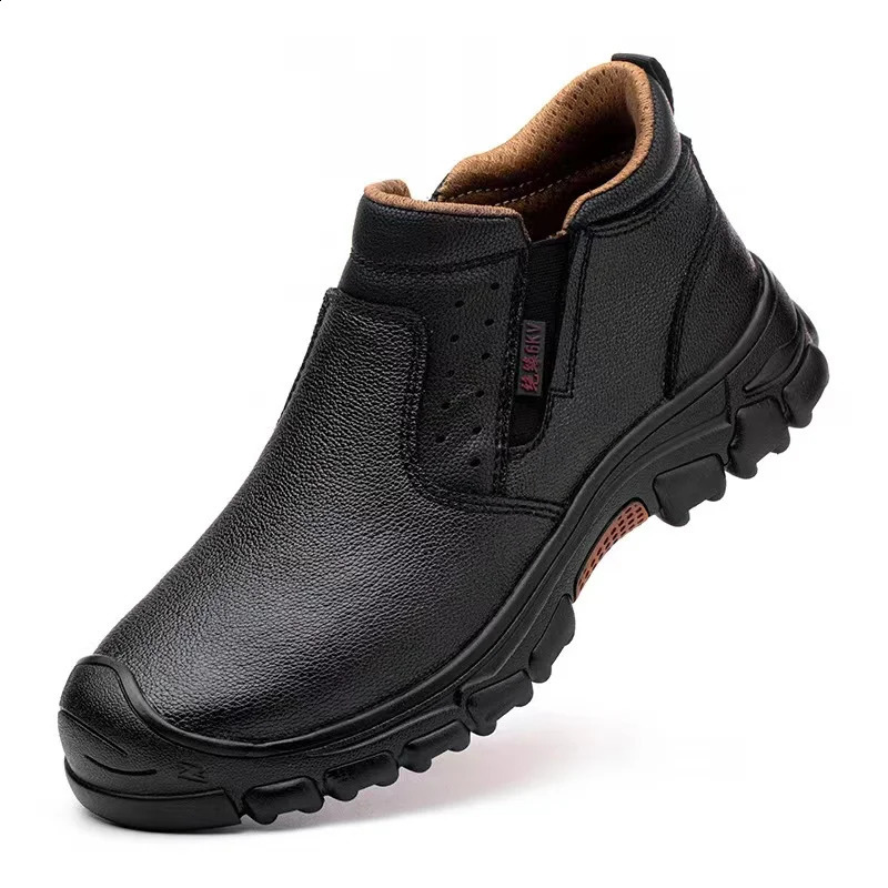 Mens work waterproof leather safety shoes anti slip industrial shoes shock-absorbing stamping composite steel toe caps 250226