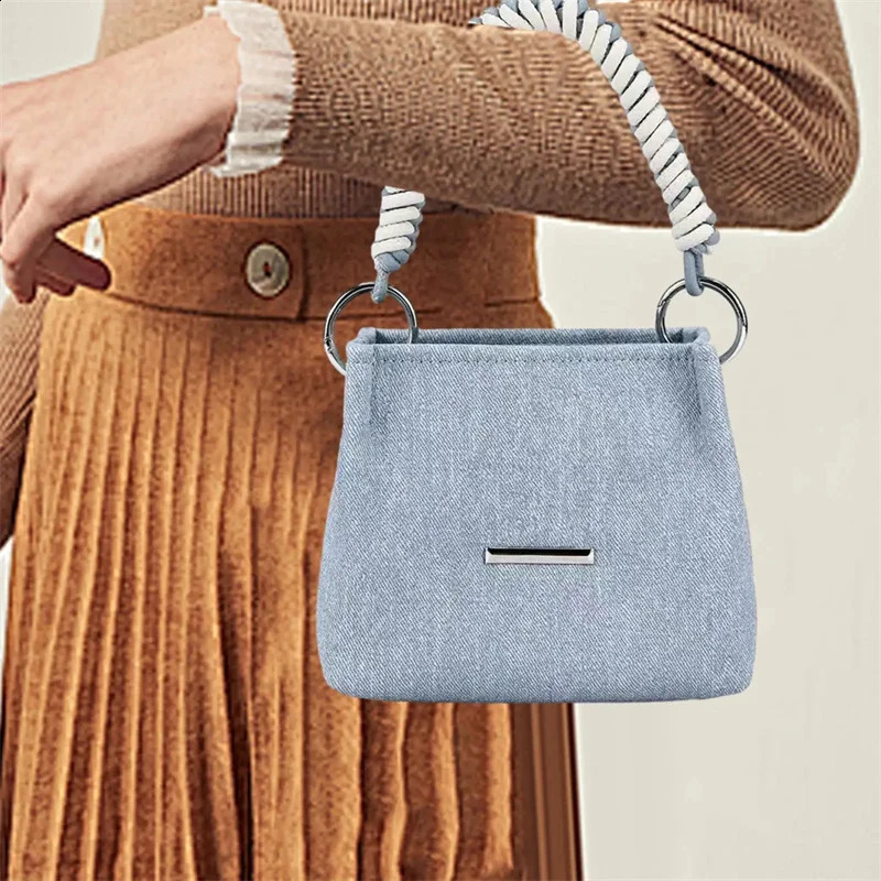 Jamhoo y Full Match Bucket Handbag Chain Small Casual Shoulder Bag Soft Denim Canvas 240919