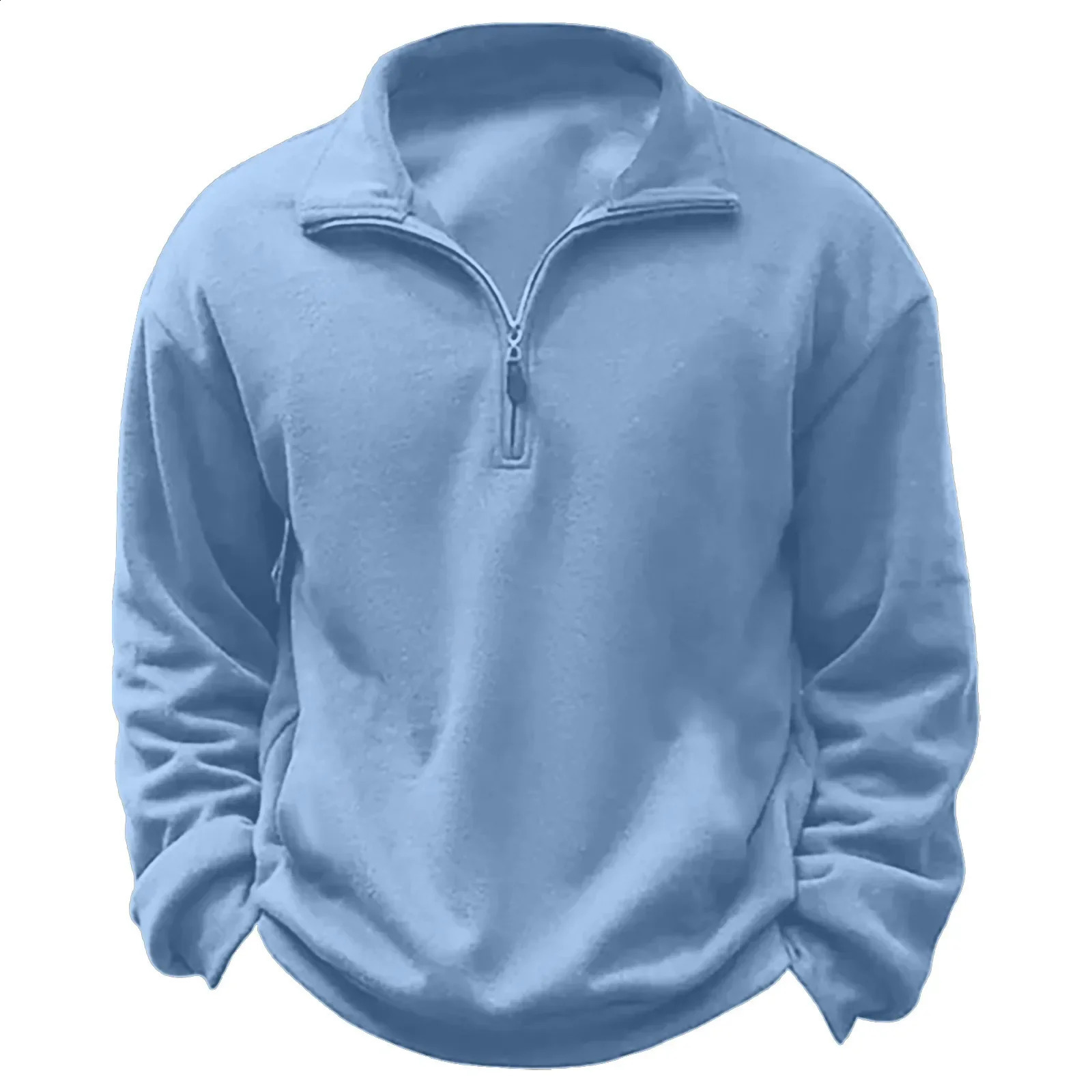 Wool Thickened Mens Solid Sweatshirt Casual Half Zipper Vertical Neck Hoodie Autumn Loose Sports 240911