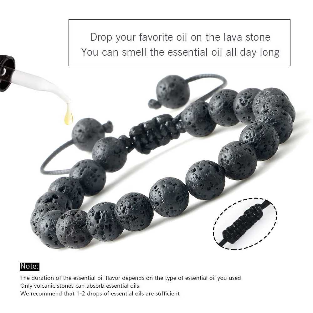 4 6 8mm Men Bracelet Natural Stone Lava Rock Beads Bracelets Handmade Braided Bangles Essential Oil Diffuser Women Jewelry GiftsX240921