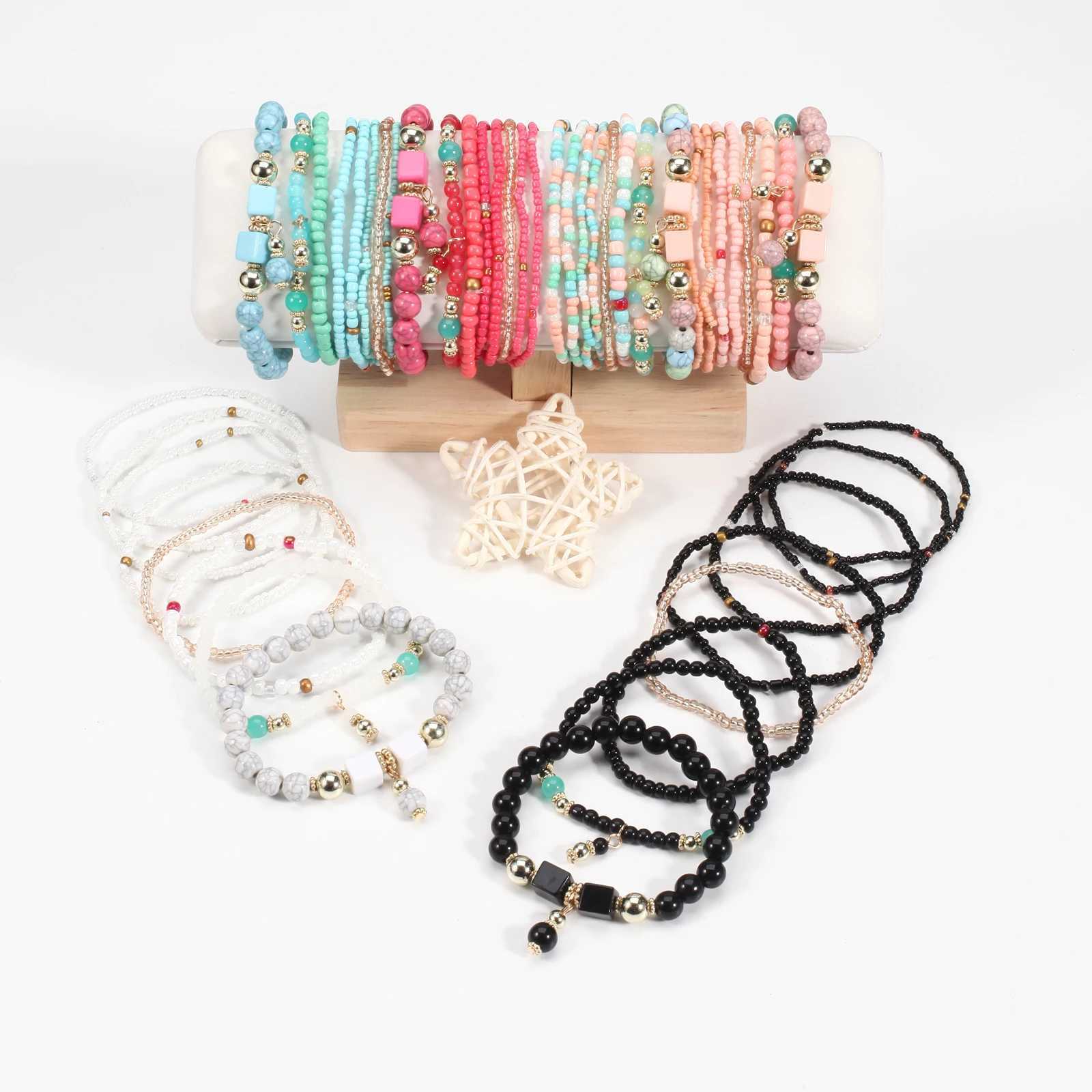 Bohemian Stackable Bead Bracelets for Women Stretch Multilayered Bracelet Set Multicolor JewelryX240921