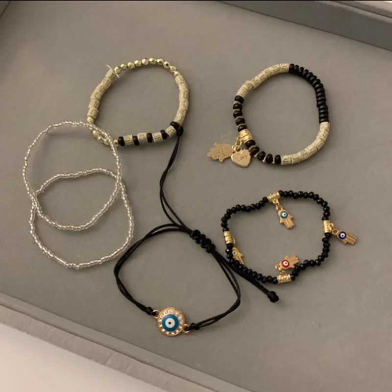Vintage Bohemia Multilayer Elastic Beaded Bracelets Set For Women Evil Eye Beads Combination Handmade Bracelet Jewelry GiftX240921