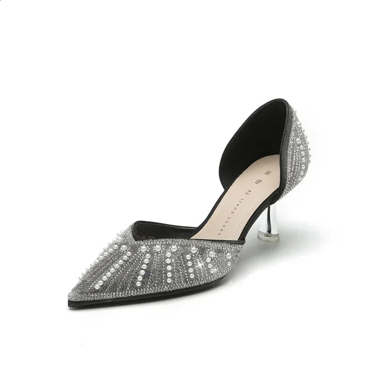 Crystal Queen 6CM Pointed Toe Bride Wedding Prom Rhie Janes High Thin Heels Mary Jane Shoes 241101