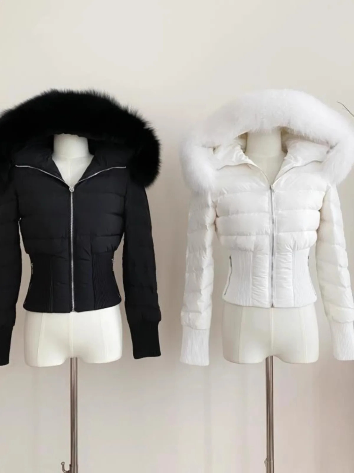 2024 Winter Fox Fur Women White Goose Down 2000s Short Jacket Warm Puffer Female Outdoor Thick Cropped Y2k Fashion Parkas 240918