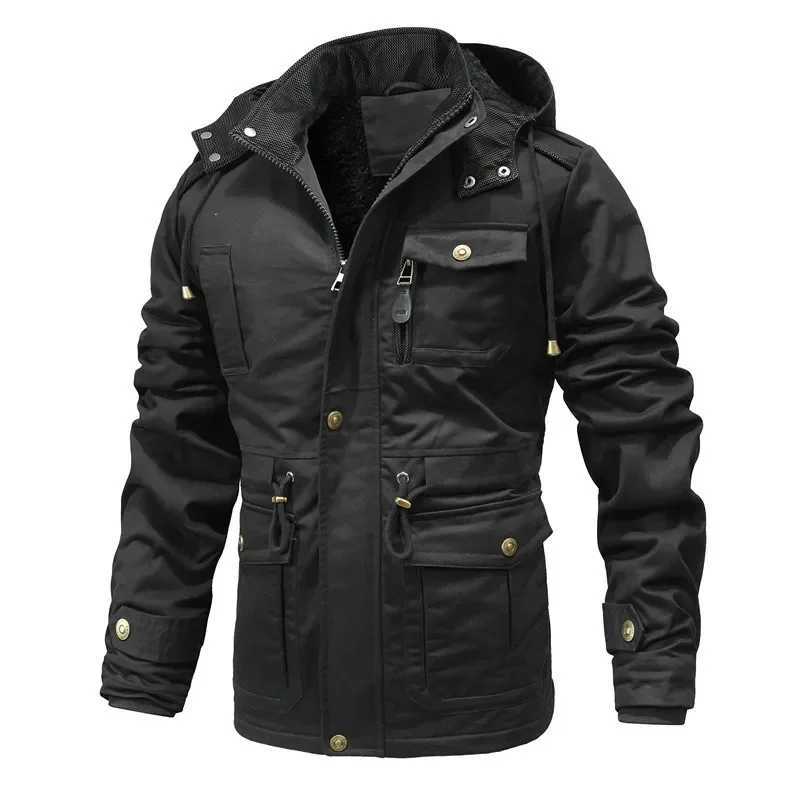 New mens outdoor tools mens military jacket multi pocket winter jacket hooded casual park wool jacket casual jacket W240920