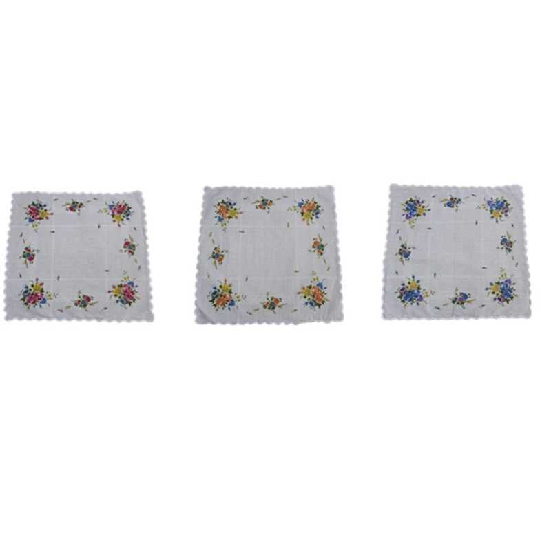 3x Retro Assorted Printed Cotton Handle Womens Hanky Pocket Square Hanky Womens Bridal Maid H9ED W240921