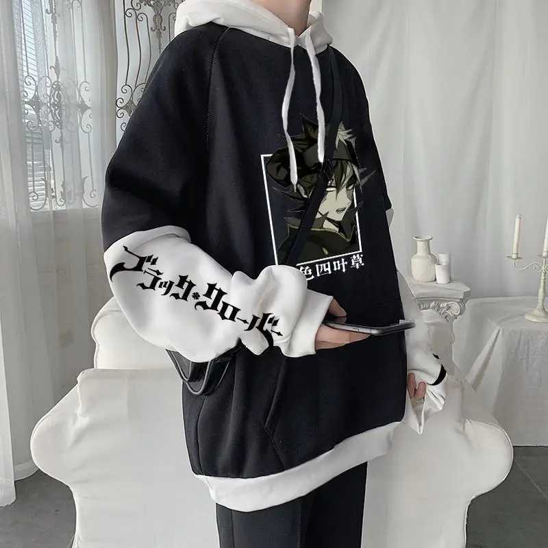 Harajuku Anime Black Clover Asta Printed Hoodie Fro Mens Patch Work Long Sleeve Hoodie Manga Casual Loose Sweatshirt W240921