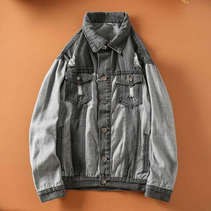 American new fashion retro wash trend hole men Y2K street Harajuku hip-hop casual clown frog denim jacket couple top W241011