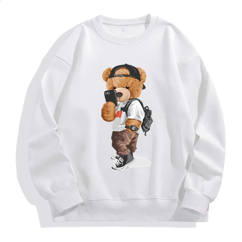 Mens Round Neck Pullovers Autumn Winter Male Funny Pose Teddy Bear Pattern Print Sweatshirts Outdoor Fashion Casual Pullover y240918