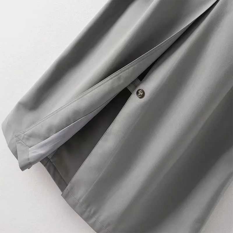 Spring Autumn Casual Mid-length Trench Coat 2024 Women With Sashes Double-breasted Lapel Female Windbreaker Gray OuterwearX240921