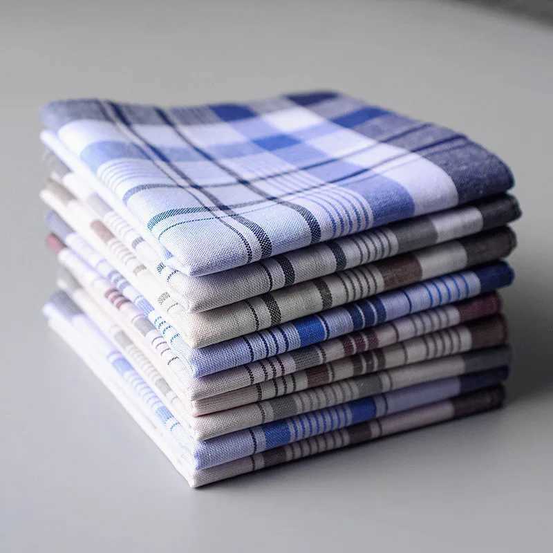 6pcs/lot 100% Cotton Handkerchiefs Men Women 40*40cm Pocket Square Scarfs Plaid Vintage HankiesX240921