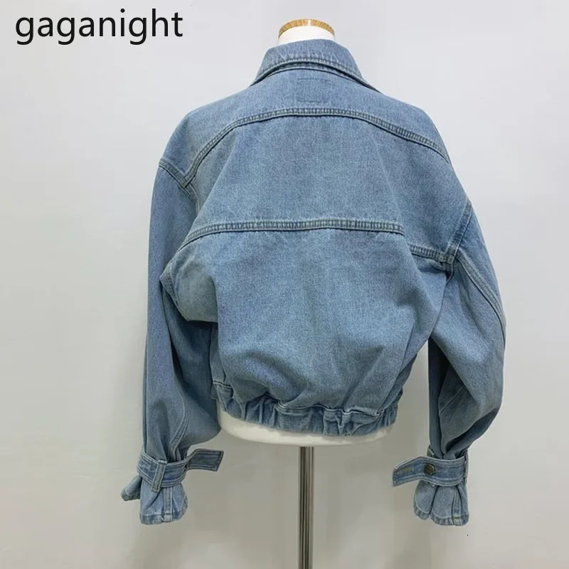 Gaganight 2024 Spring New Jacket Women Lapel Puff Long Sleeve Short Outwear Vintage Casual Jean Jackets Denim Coat Female