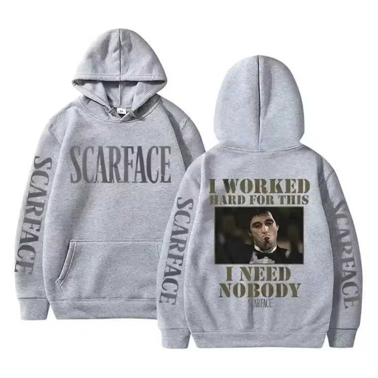 I work hard for this matter I dont need anyones scar face hoodies mens casual sweaters vintage hoodies Pullover mens hoodies W240921
