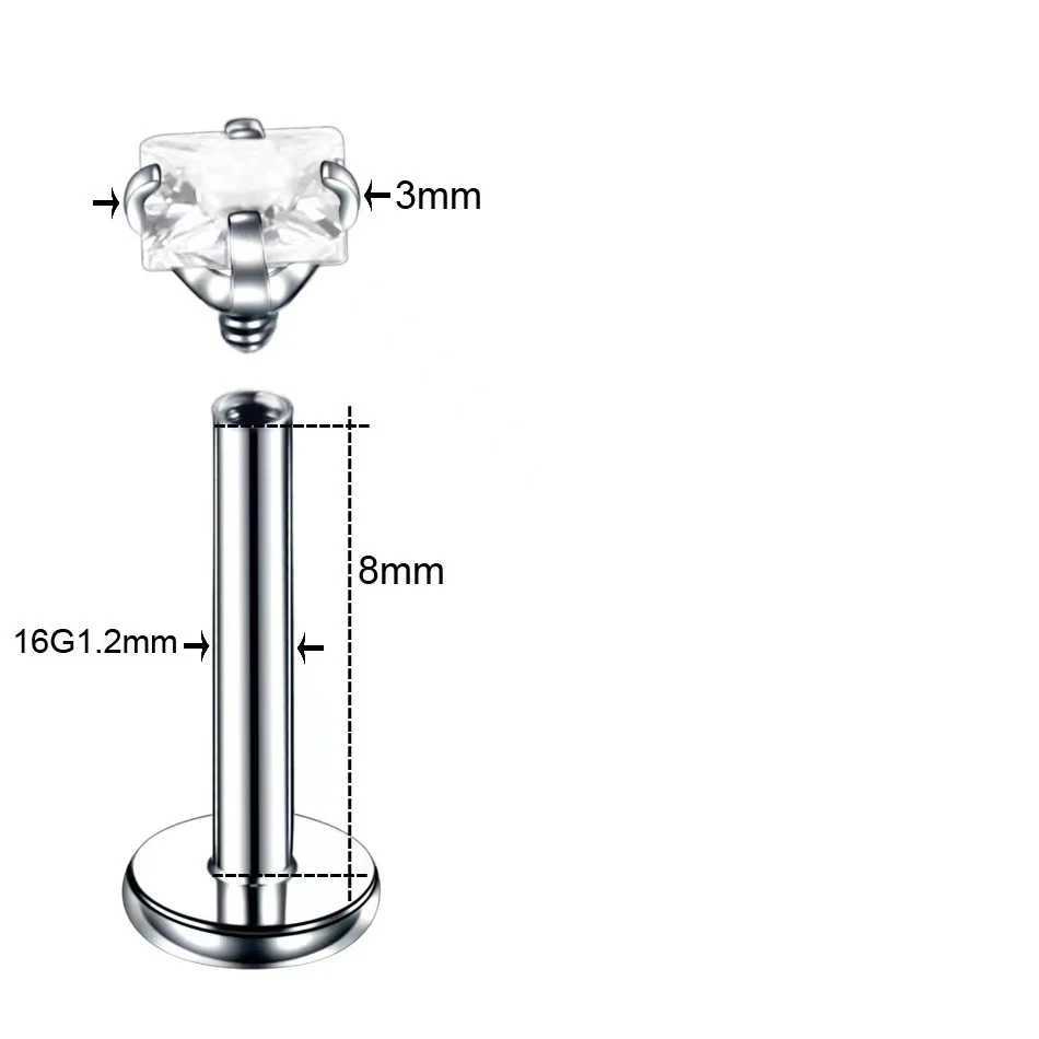 1pcs CZ Surgical Stainless Steel Labret Monroe Lip Ring Tragus Nail Helix Earring Stud Piercing Jewelry gift 16G Y240921