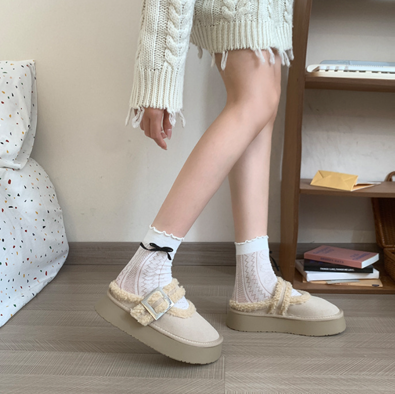Women Slippers Boots Fleece Winter Warm Fashion Wear Thick Sole Increase Height Slip On Triple Apricot Beige Sier Free shipping