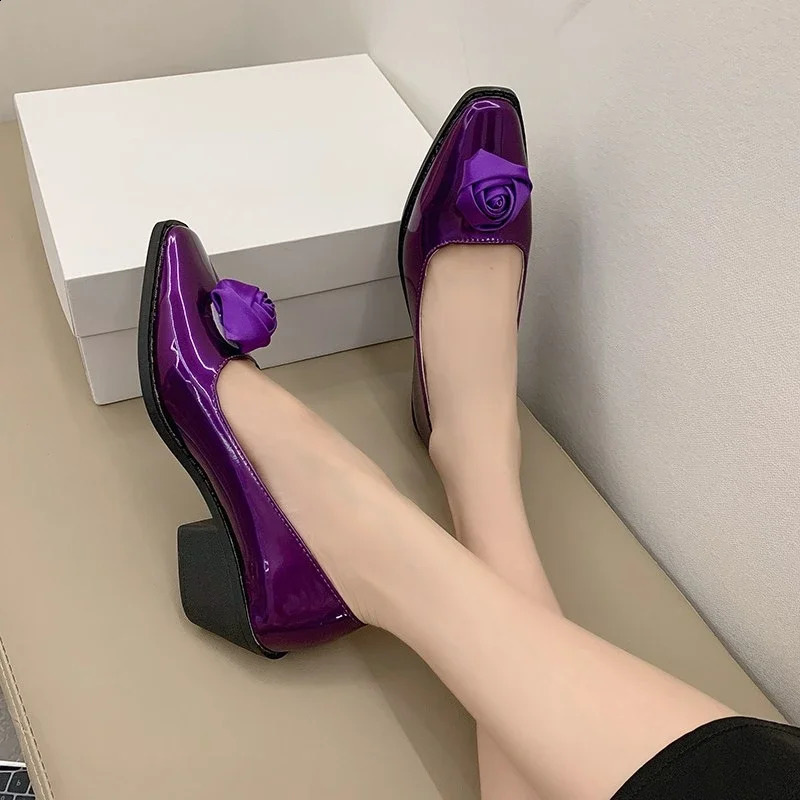 High Quality Female Purple High Heels 2024 Summer Fashion Square Toe Womens Pumps Elegant Rose Date Shoes 240921