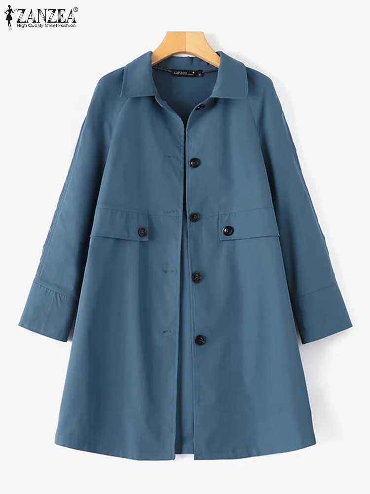Women Thin Trench Coats 2024 ZANZEA Autumn Fashion Solid Jackets Casual Lapel Neck Long Sleeve Loose Long Windbreaker OutwearX240921