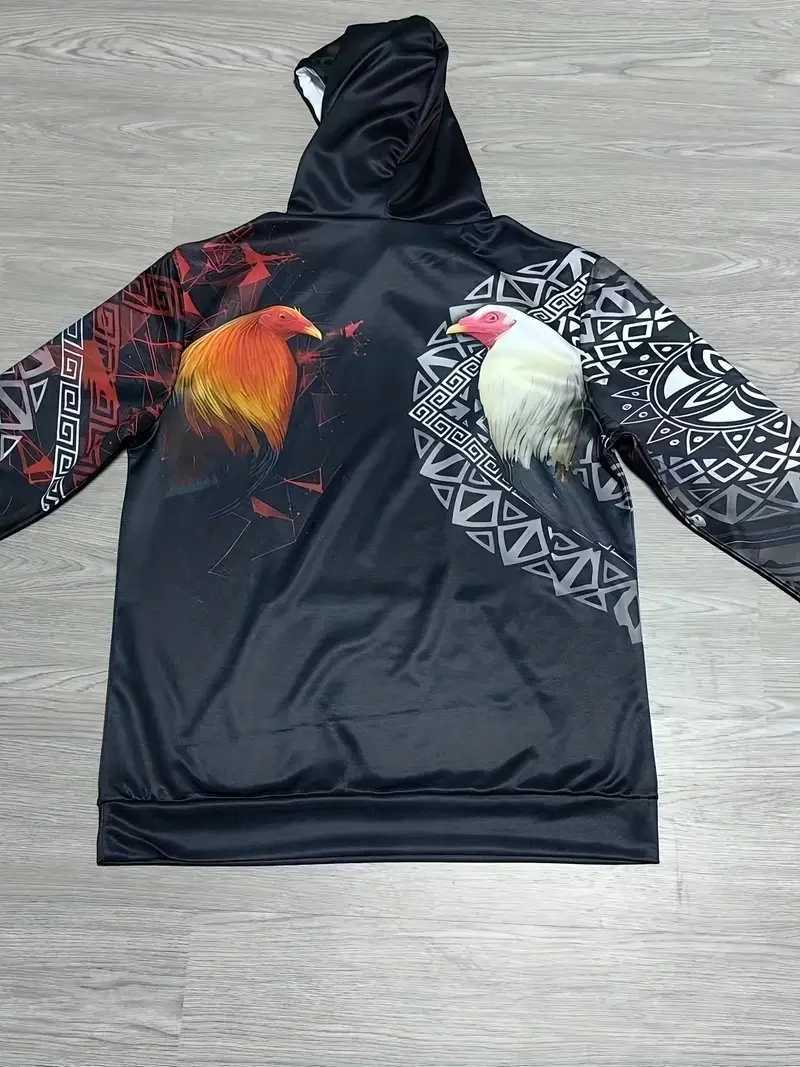 Mens 3D Roosters Graphic Print Hoodie Street Sports Shirt Casual Pullover Top Autumn Fashion Hoodie Mens Oversized Clothing W240921