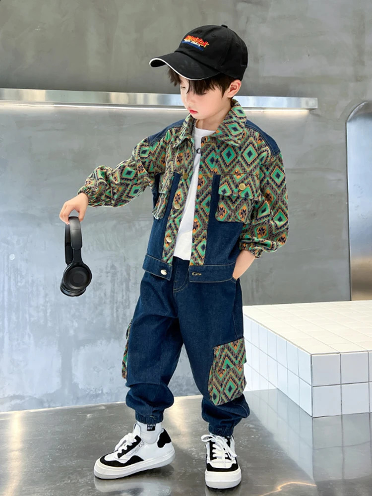 Boys Spring Suit Denim Two Piece Set Spring Fashion Kids Denim Childrens Autumn Jeans Cool Handsome Baby Clothes 240913
