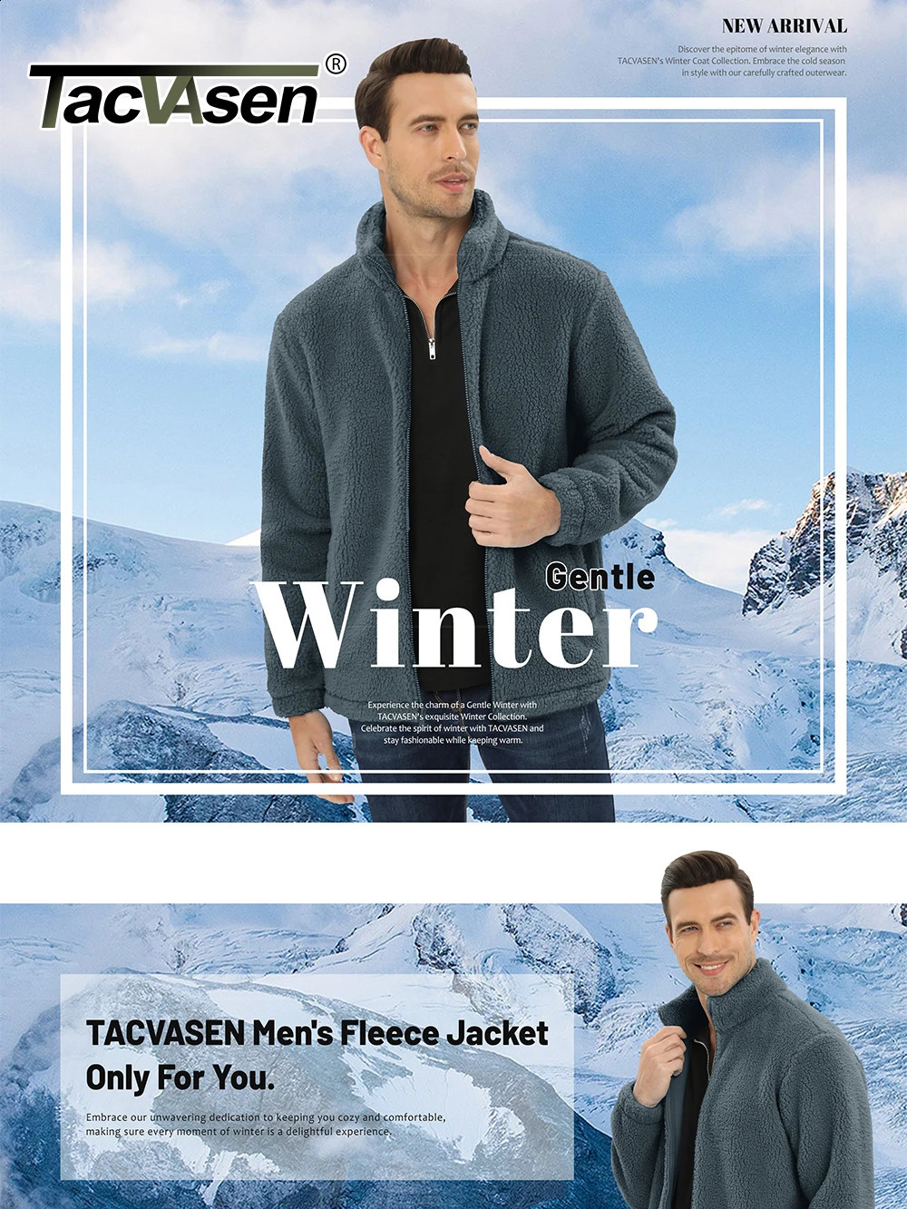 TACVASEN Winter Full Zip Up Warm Fleece Jackets Mens Fuzzy Sherpa Jacket Thicken Thermal Outdoor Fluffy Coat Zip Pocket Outwear 240911