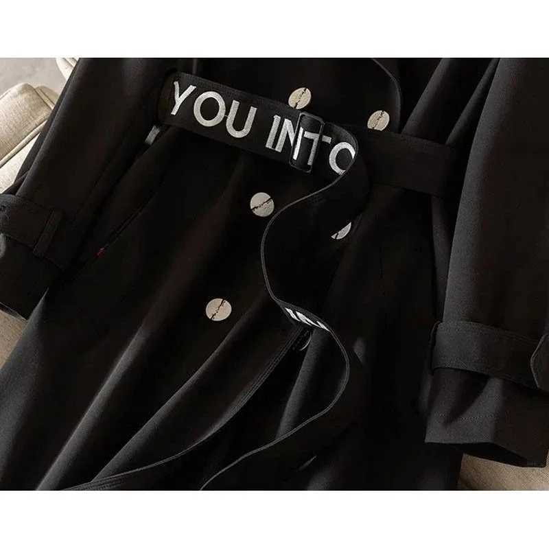Spring Casual Women Mid-length Trench Coat With Letter Embroidery Sashes Double-breasted Lapel Female Windbreaker Outwear B293X240921